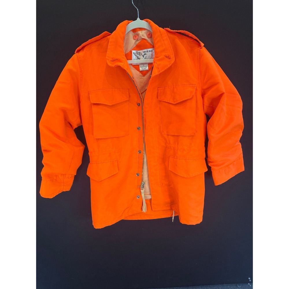 Duck Bay Blaze Orange Hunting Jacket Women Small Utility Field Coat Cargo Pocket